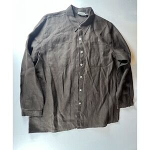 Chicos 100% Linen Brown Shirt Womens No Iron  Button 3/4 Sleeve Blouse Size‎ 2